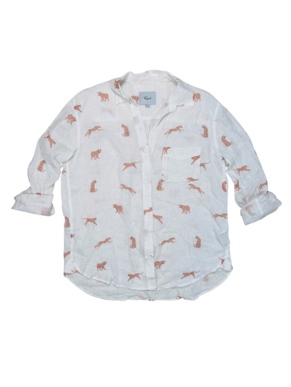 Rails Charli Golden Cheetah XS Leopard Linen Shirt White Lightweight Travel Beac - Picture 3 of 9